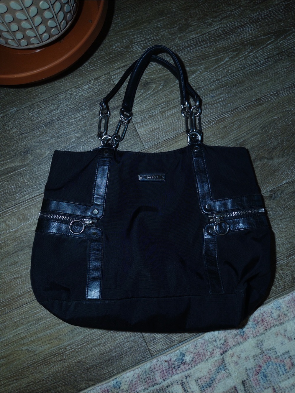 Pollini Black Tote Bag with Contrast Trim